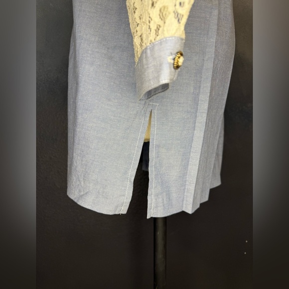 Vintage Lacy Afternoon by Shell Kepler Chambray & Lace Shirt Dress - Size M - Picture 10 of 12